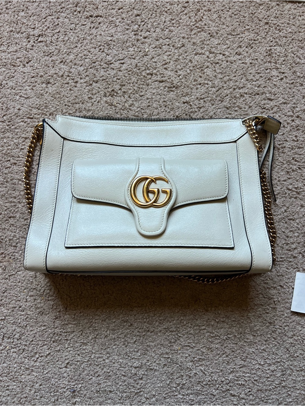 Gucci Marmont Cream Leather Shoulder Bag with Gold Double G